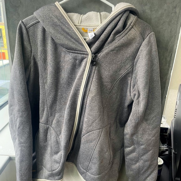 Lolë light grey hooded cardi-jackett with an asymmetrical front zipper size L - Picture 5 of 14